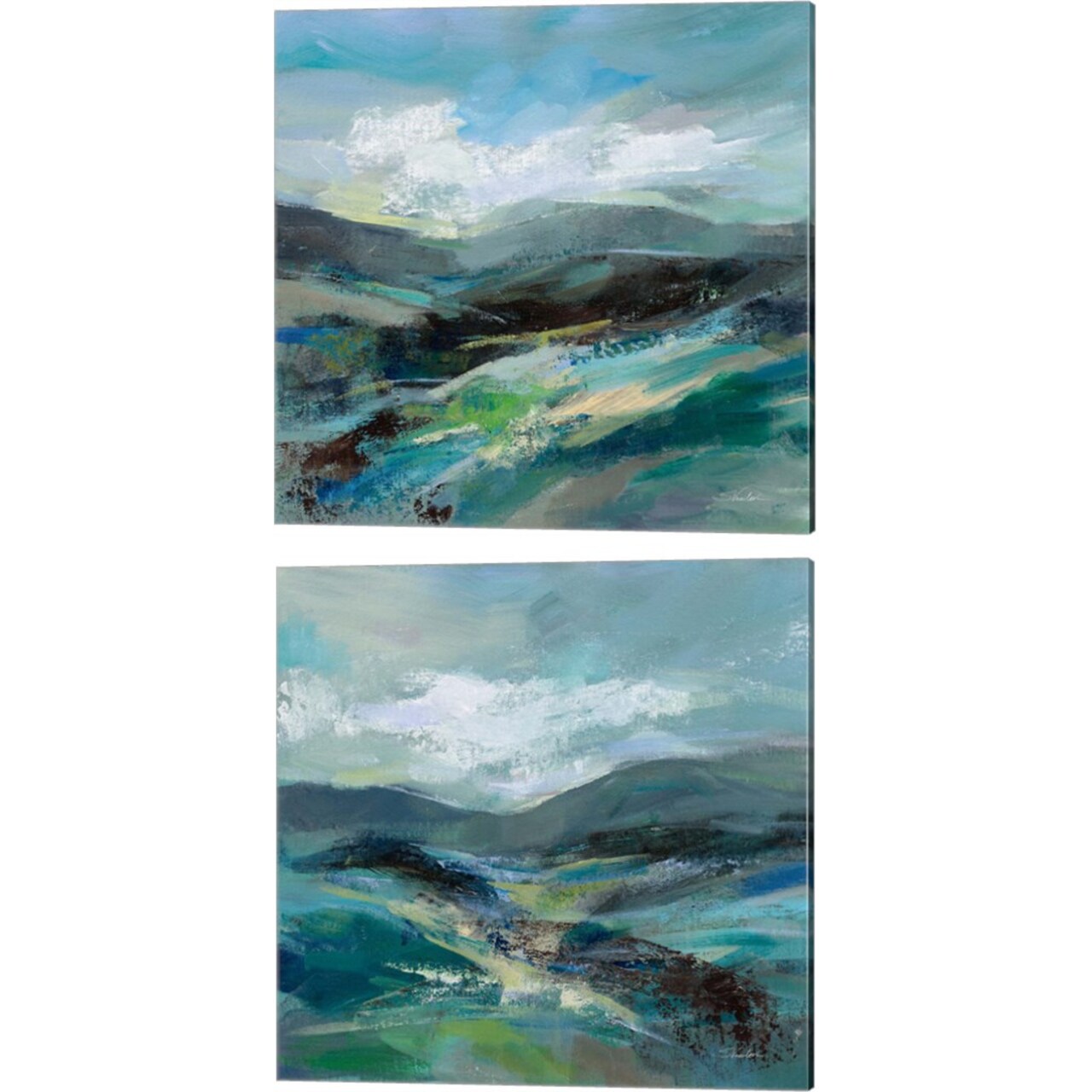 Turquoise Slopes by Silvia Vassileva 14" x 14" Canvas Wall Art (Set of 2)